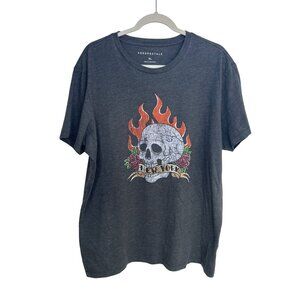 Aeropostale New York Shirt Men's XL Flaming Skull & Roses Graphic Tee Gray